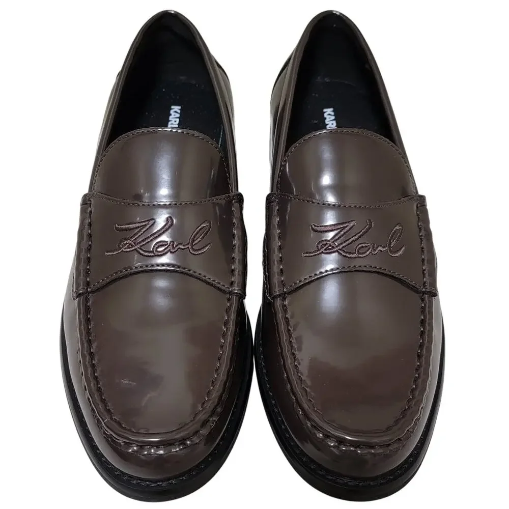 Karl Lagerfeld Men Faron Logo Moccasin Penny Loafers Size US 9.5 Dark Brown